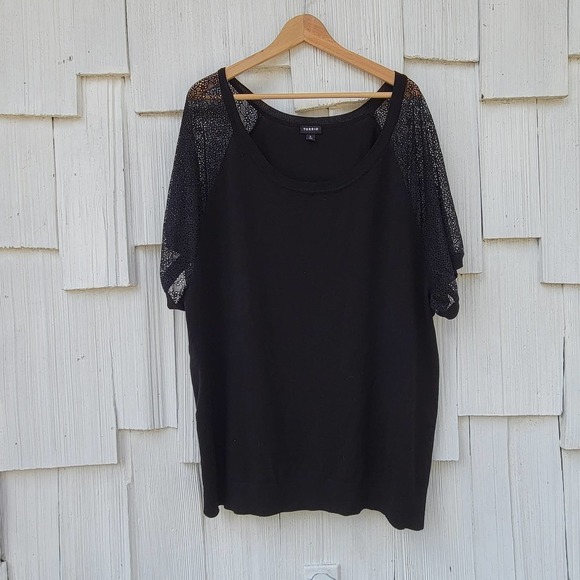 Torrid Black Lace Sleeve Knit Top Plus Size 5 5X - Picture 2 of 8